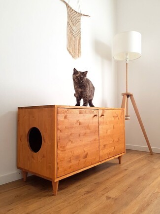 Cat Litter Box Enclosure With Circular Entryway and Legs