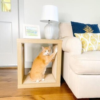 Cat Scratcher End Table Driftwood Finish Cubby Storage