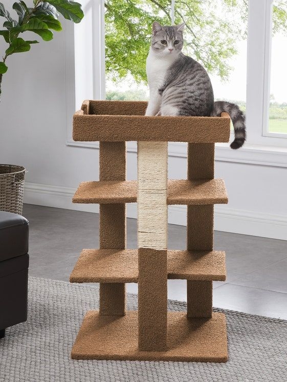 Cat Tower With Chocolate Brown Carpet and Sisal Post