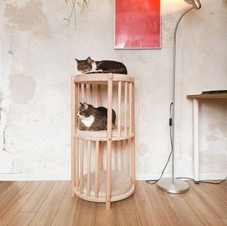 Cat Tree Using Cylindrical Slatted Design and Tiers