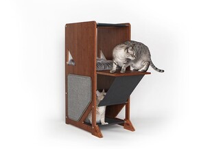 Cat Tree With Geometric Cutouts and Bamboo Wood Frame