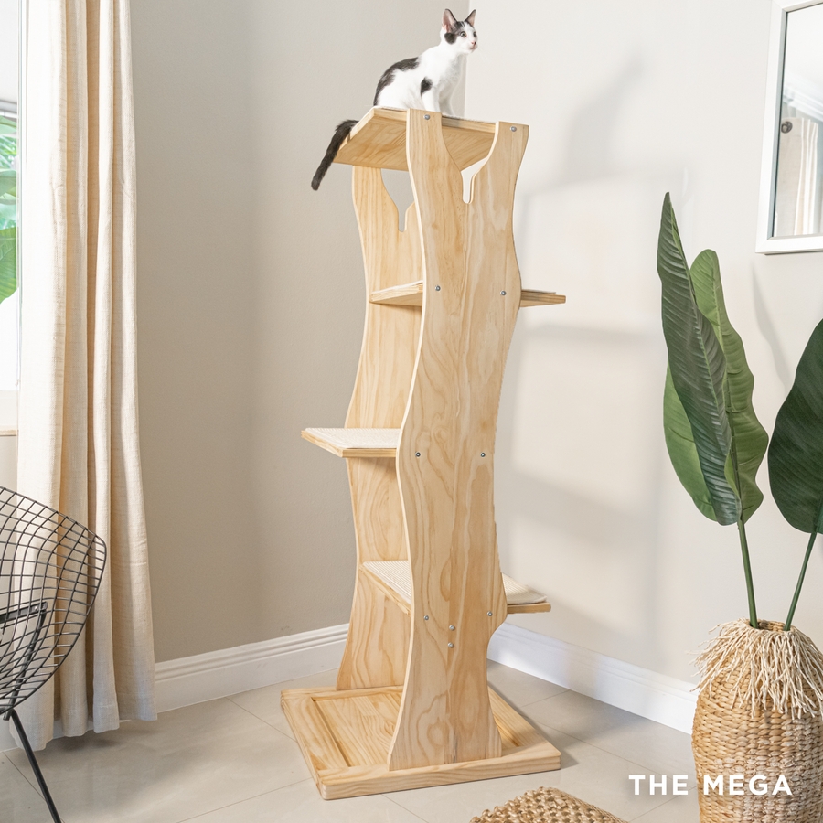 Cat Tree With Tree Like Silhouette and Light Wood