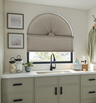 Cellular Shade Taupe Fan Shaped Arch Honeycomb Treatment