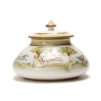 Ceramic Jar Hand Painted Landscape Scene Cookie Storage