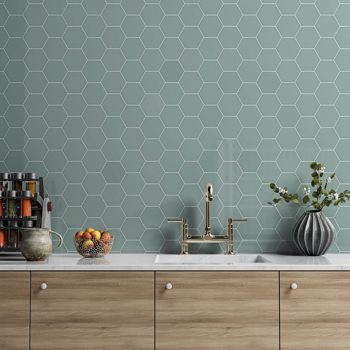 Ceramic Tile Hexagon Pattern Modern Kitchen Backsplash