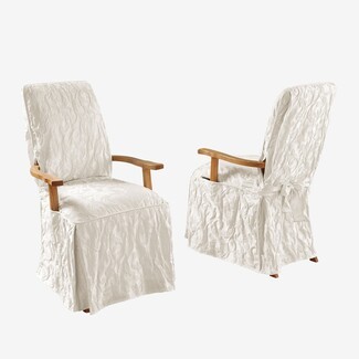Chair Slipcover Ivory Matelasse Floor Length Skirt for Armchairs