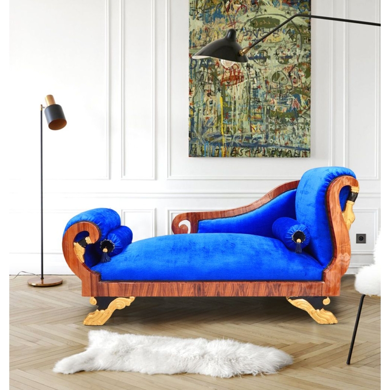 Chaise Longue Royal Blue Gold Claw Feet Empire Furniture
