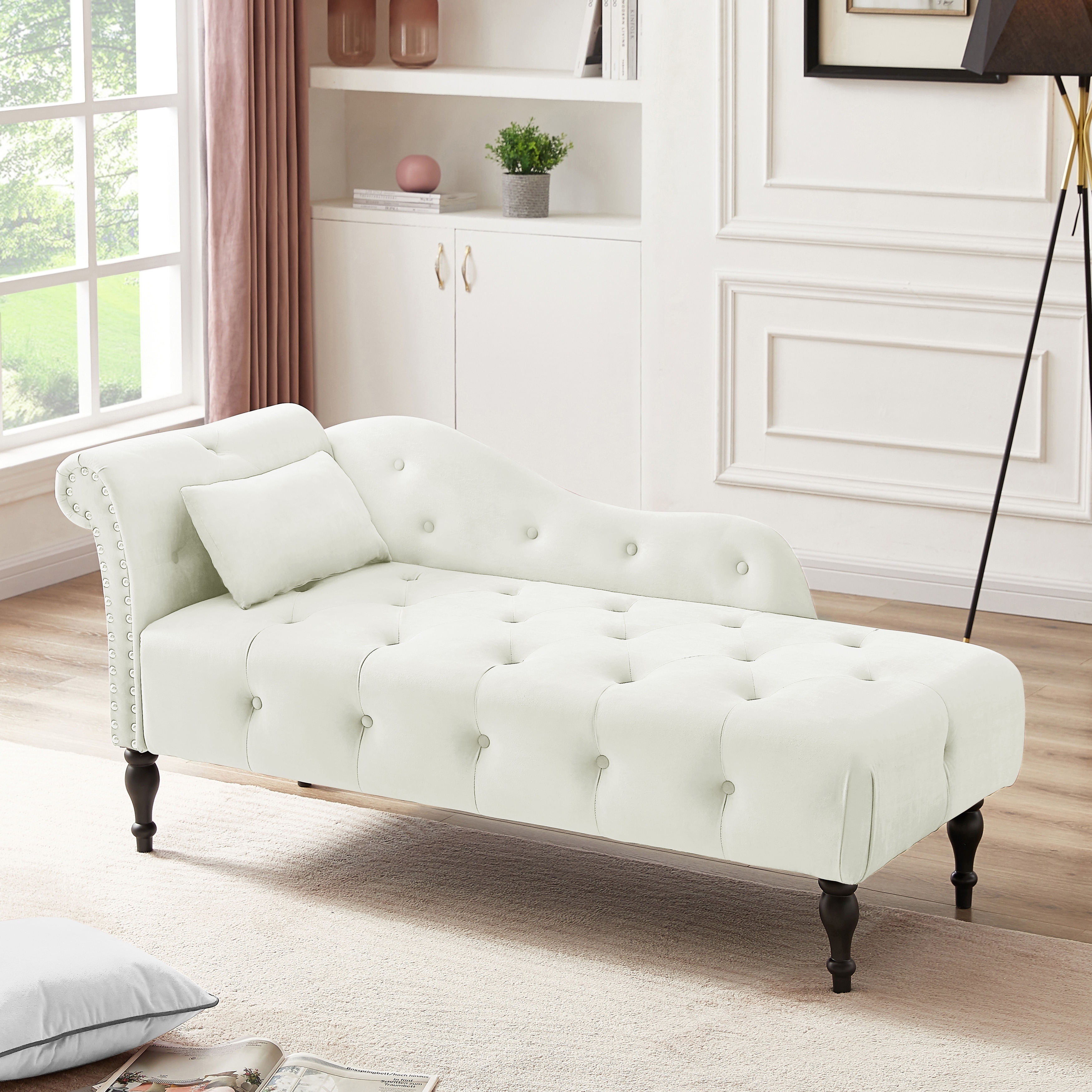 Chaise Longue with Deep Button Tufting Velvet Daybed