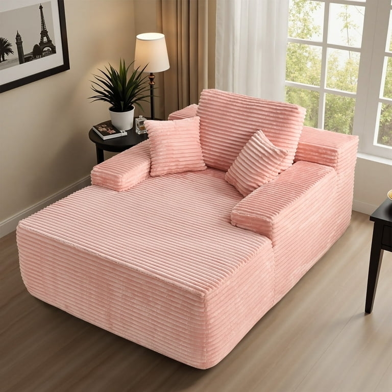 Chaise Lounge Blush Pink Color Ribbed Corduroy Cloud Couch