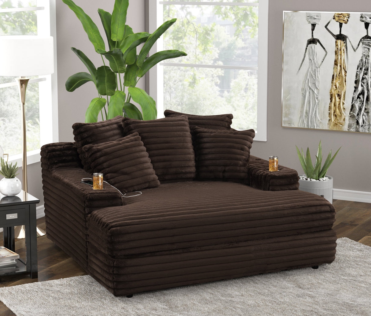 Chaise Lounge Chocolate Double Wide Design Cuddle Chair