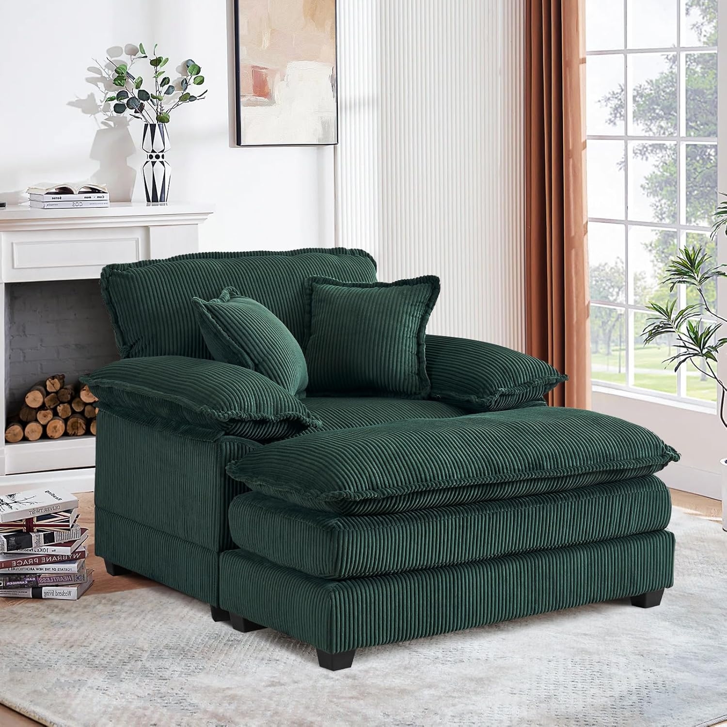 Chaise Lounge Forest Green Wide Profile Corduroy Furniture