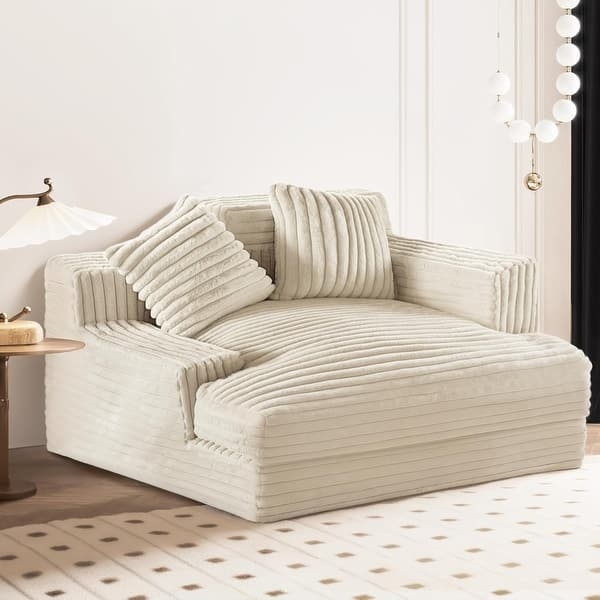 Chaise Lounge Ivory Chunky Ribbed Texture Low Profile Reading Nook