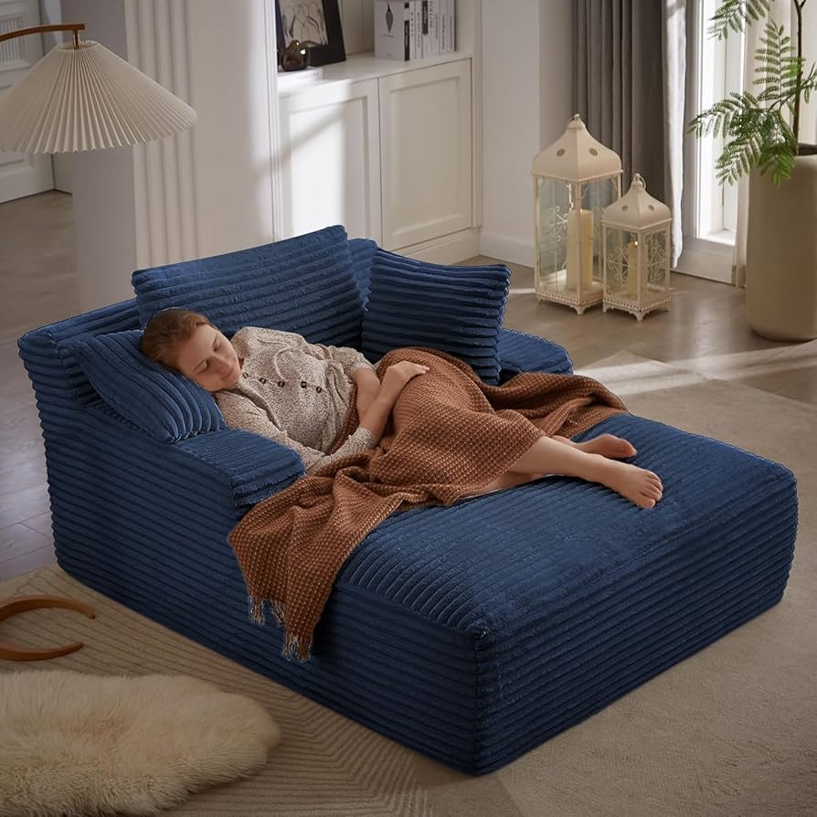 Chaise Lounge Navy Blue Boneless Construction Floor Sofa