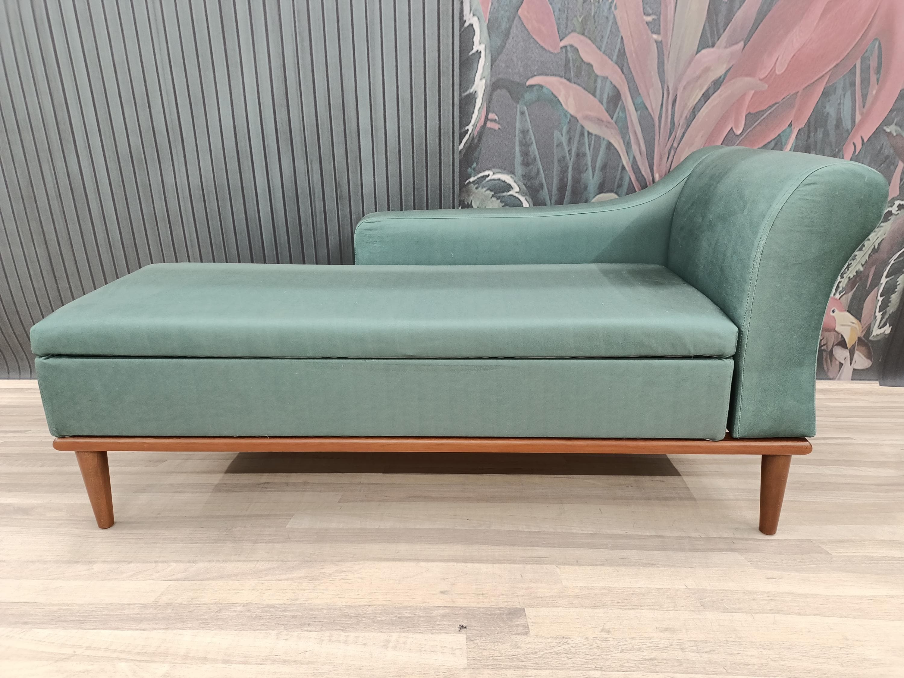 Chaise Lounge: Sage Green Fabric with Asymmetrical Backrest