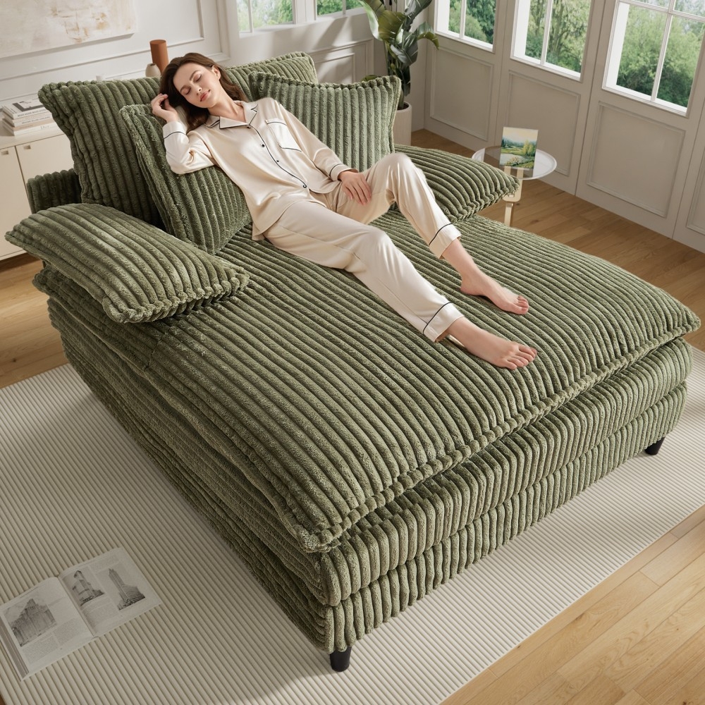 Chaise Lounge Sage Green Ribbed cozy reading nook furniture