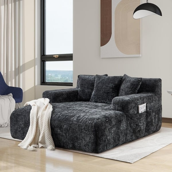 Chaise Lounge Side Storage Pocket oversized black chaise lounge