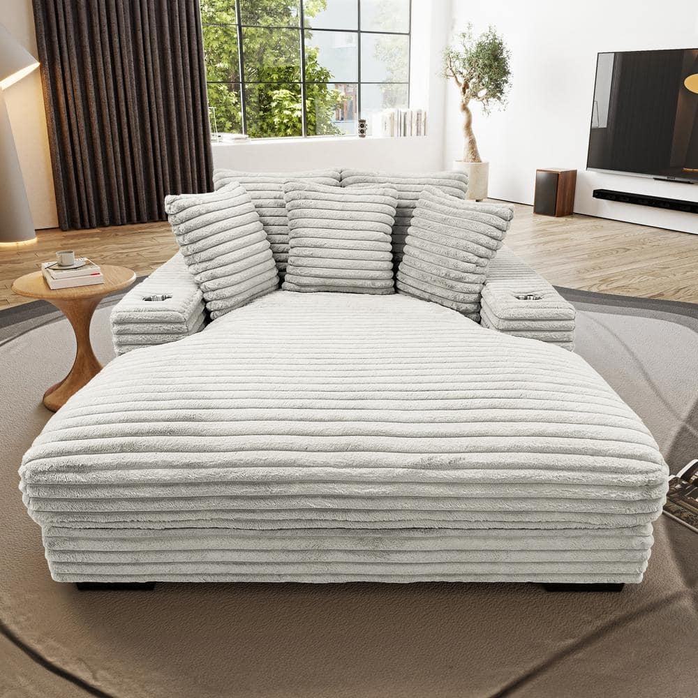 Chaise Lounge Silver Gray Oversized Width Horizontal Daybed