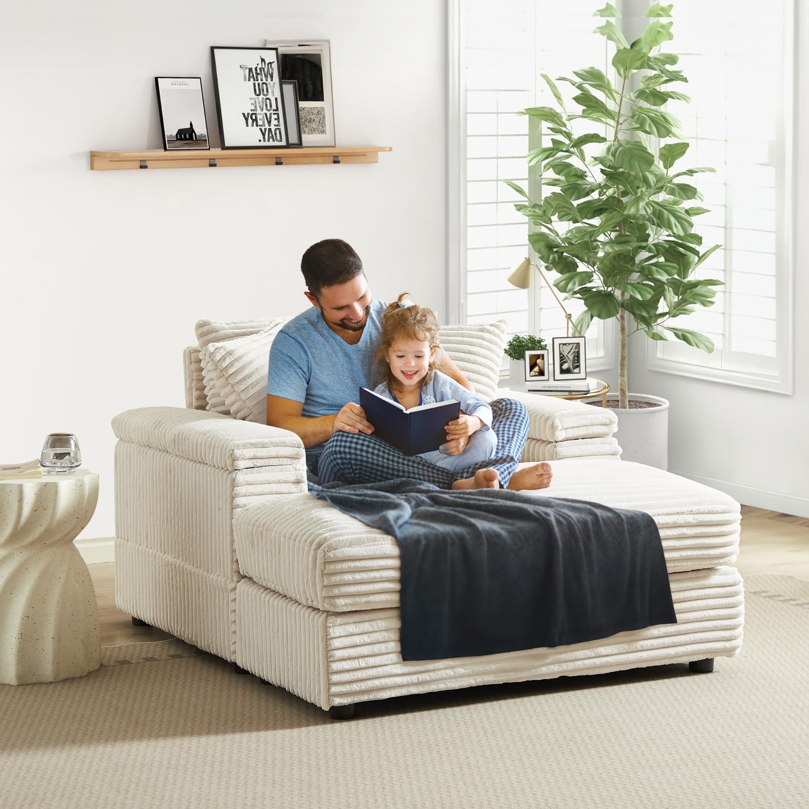 Chaise Lounge Sofa Creamy White Wide Armrests Daybed