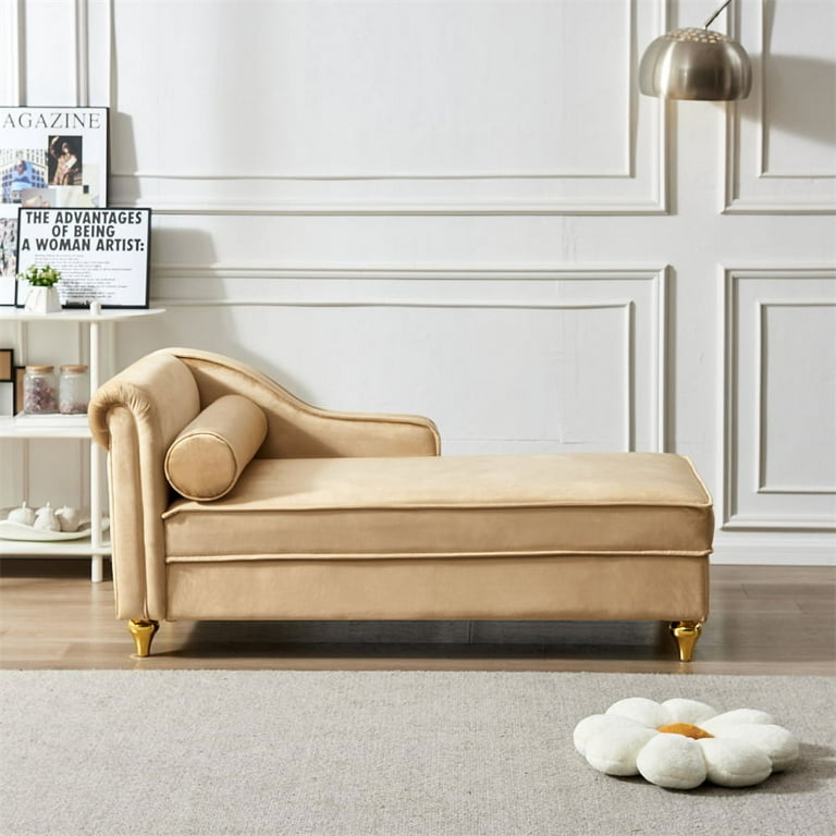 Chaise Lounge with Gold Tapered Legs Glam Storage Daybed