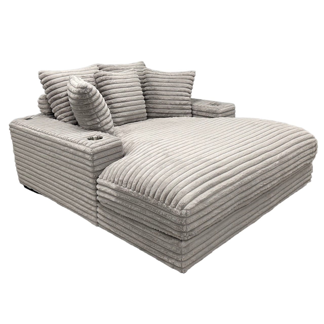 Chaise Lounger Heather Grey Integrated Cupholder Ribbed Fabric