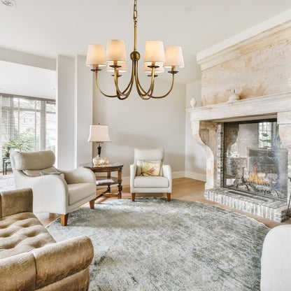 Chandelier 6 Light Arms Antique Brass Finish | Antique Brass Shaded