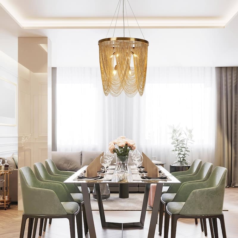 Chandelier 7-Light Cluster Gold Fringe Cascading Chains