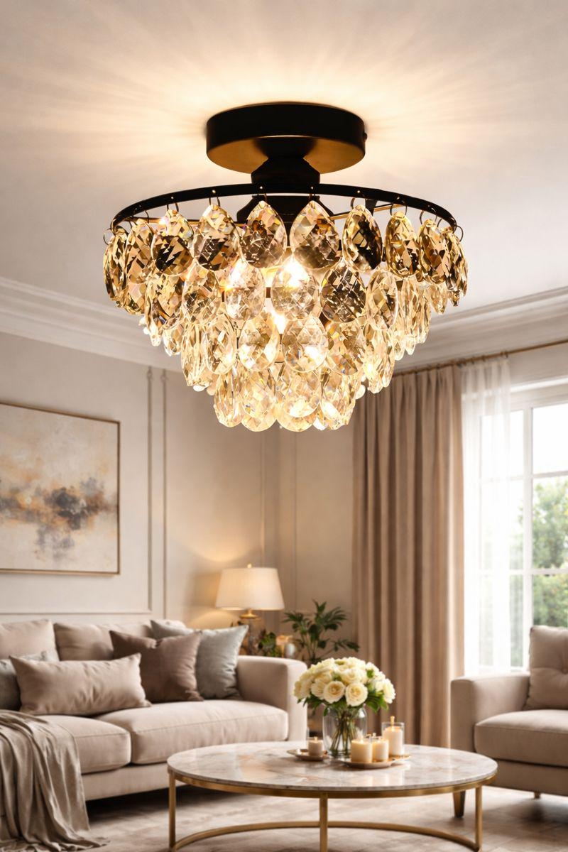 Chandelier: Amber Glass Prisms Radial Ceiling Shadows