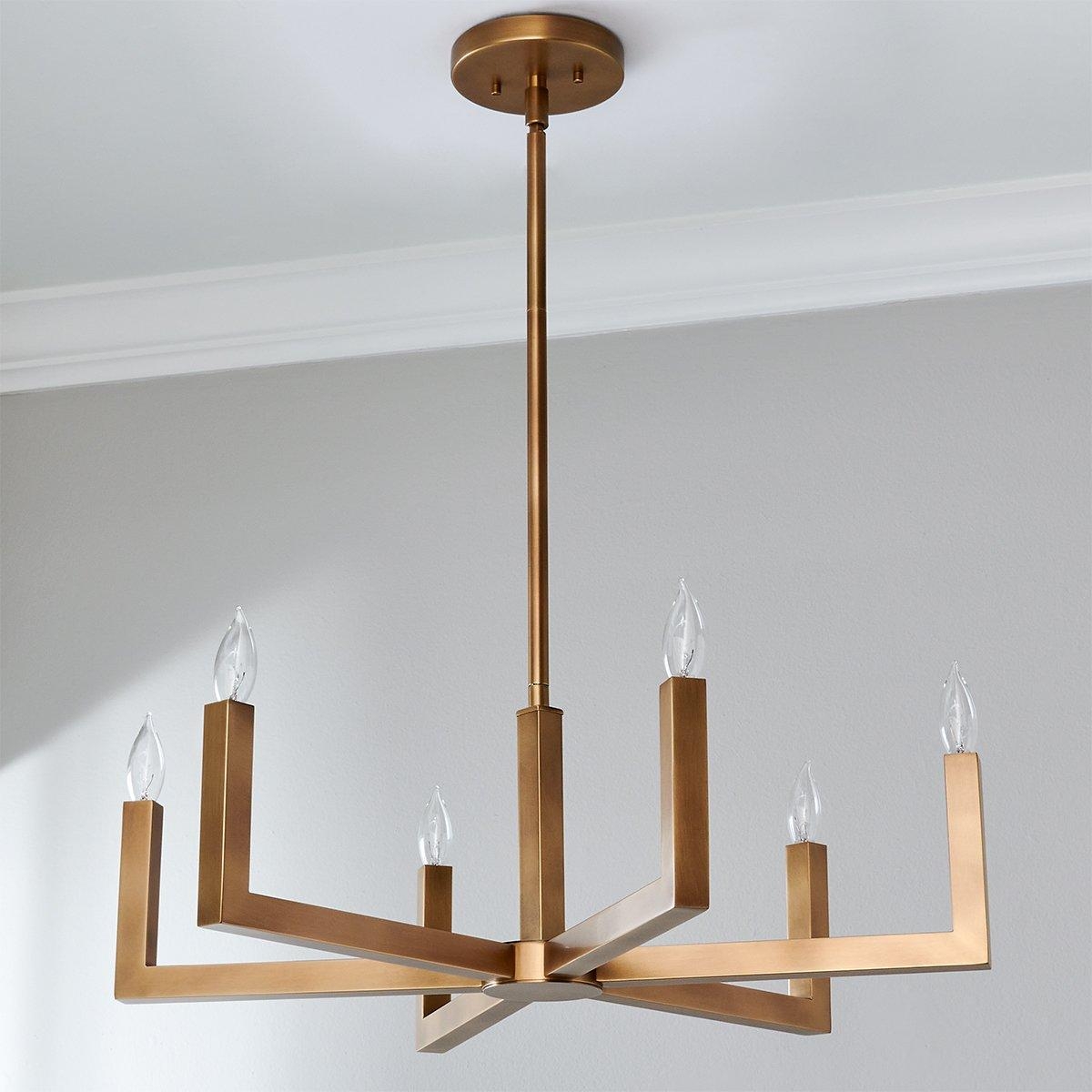 Chandelier: Antique Brass Square Arms Low Profile Modern Ceiling Light