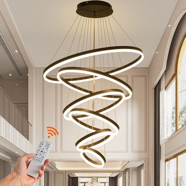 Chandelier Bronze Toned 6-Rings Cascading Spiral LED Light