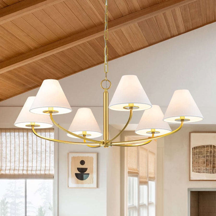 Chandelier Cone Shades Curved Arms | Brass French Farmhouse Chandelier