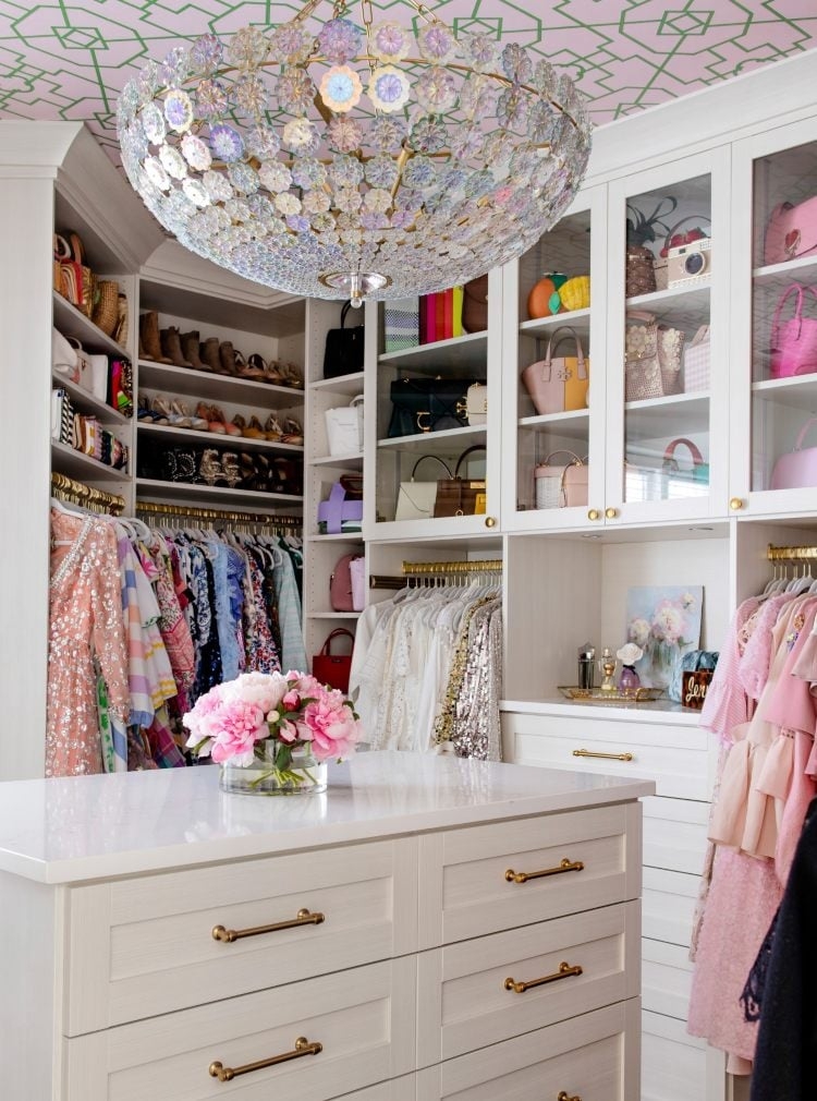 Chandelier: Floral Glass Petals White Closet Island Idea
