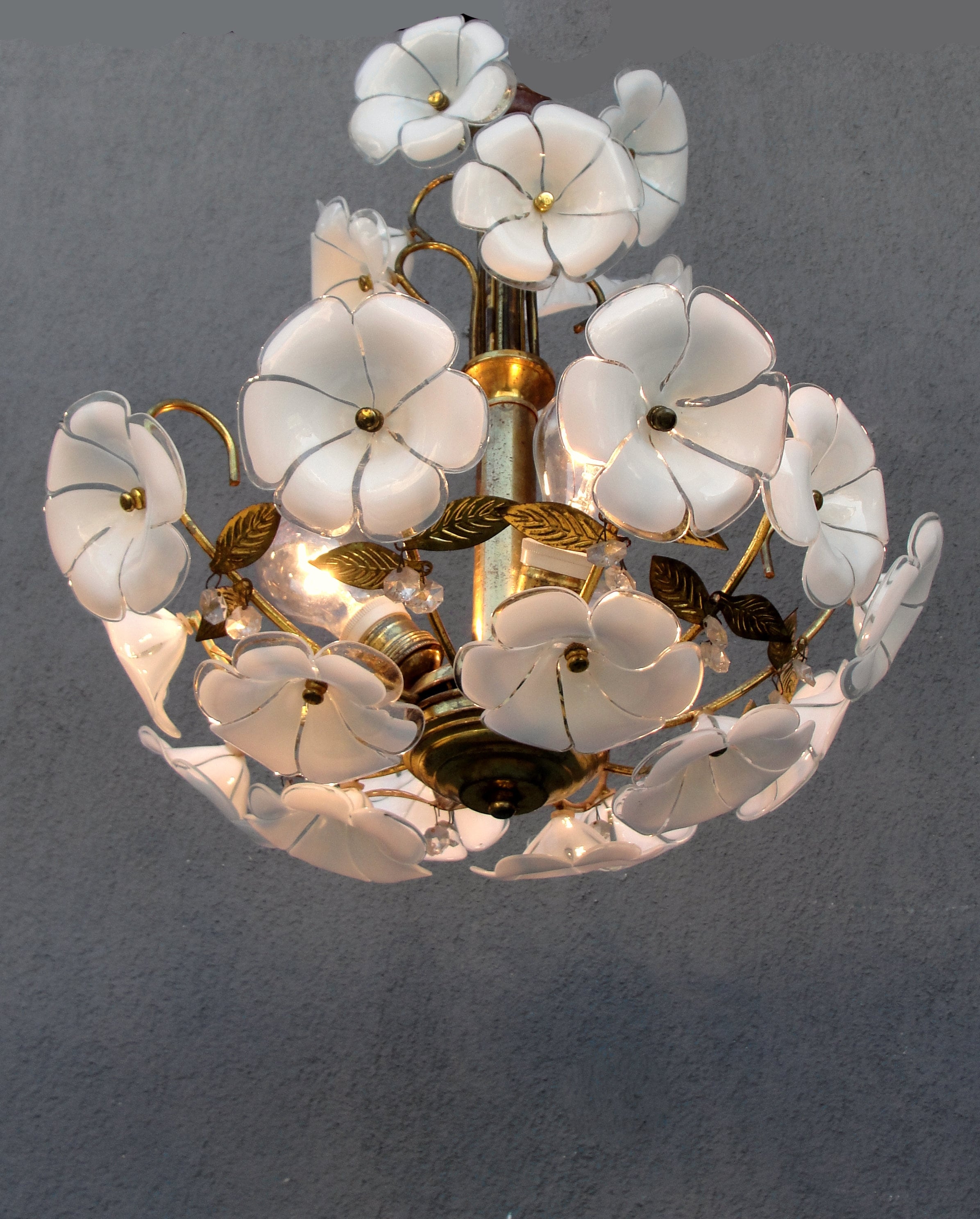 Chandelier Flower Petal Shades with Antique Gold Metal Leaves