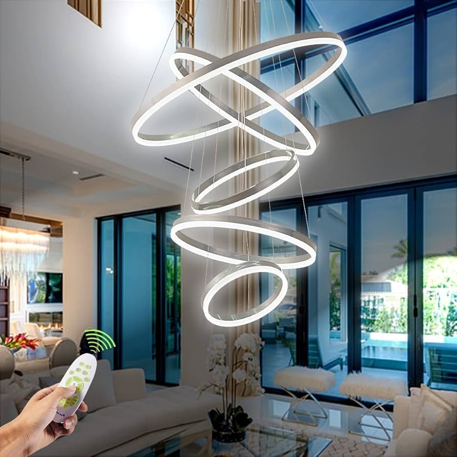 Chandelier Geometric Design Five Ring Sleek LED Chandelier