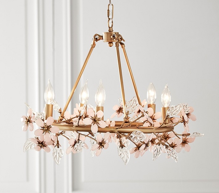 Chandelier Gold Botanical Frame and Clear Leaf Motifs