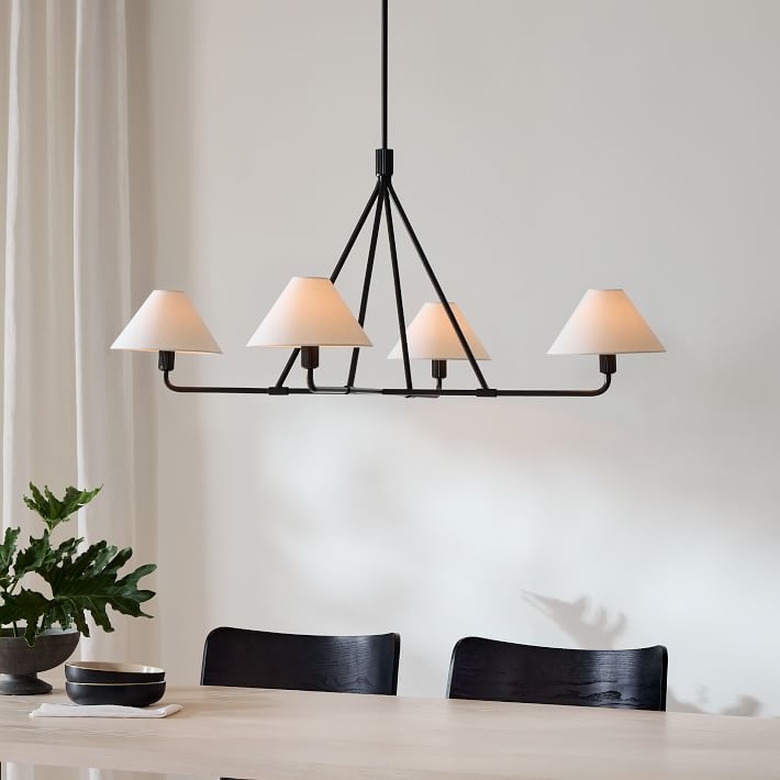 Chandelier Linear Black Frame Tapered Linen Shades | 46 Inch Linear