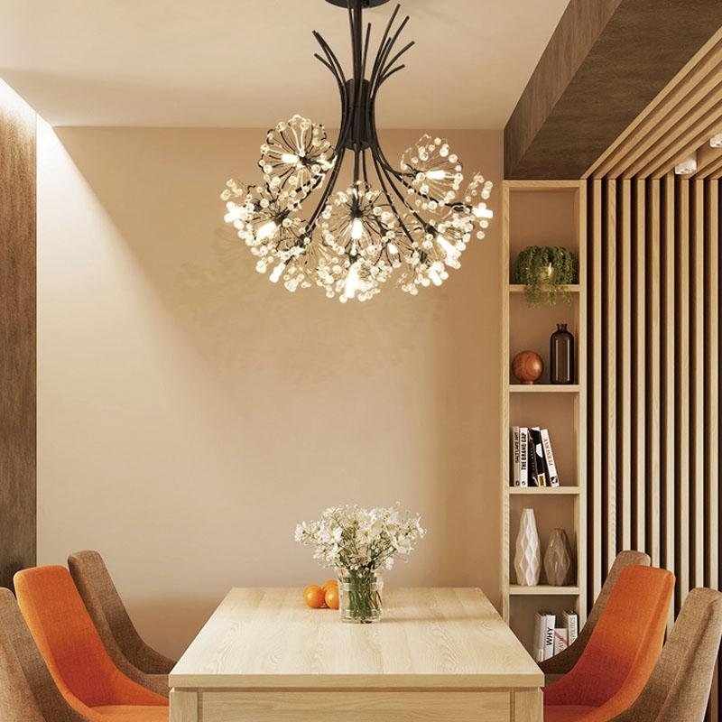 Chandelier Matte Black Branches and Floral Crystal Clusters