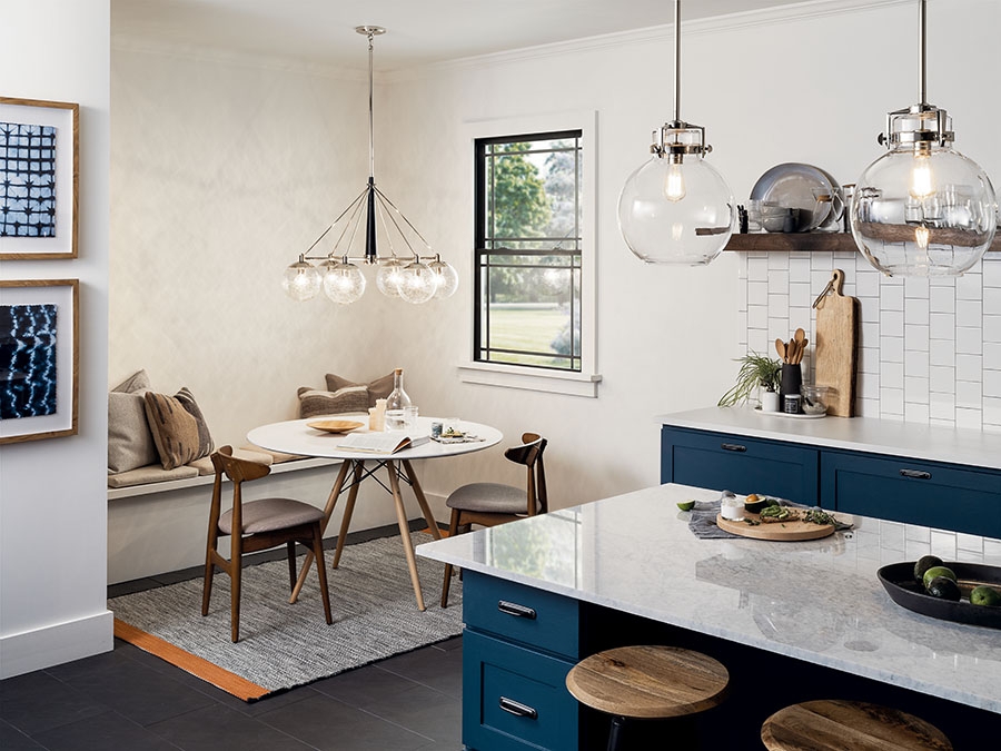 Chandelier: Modern Globe Shades, Five Light Structure