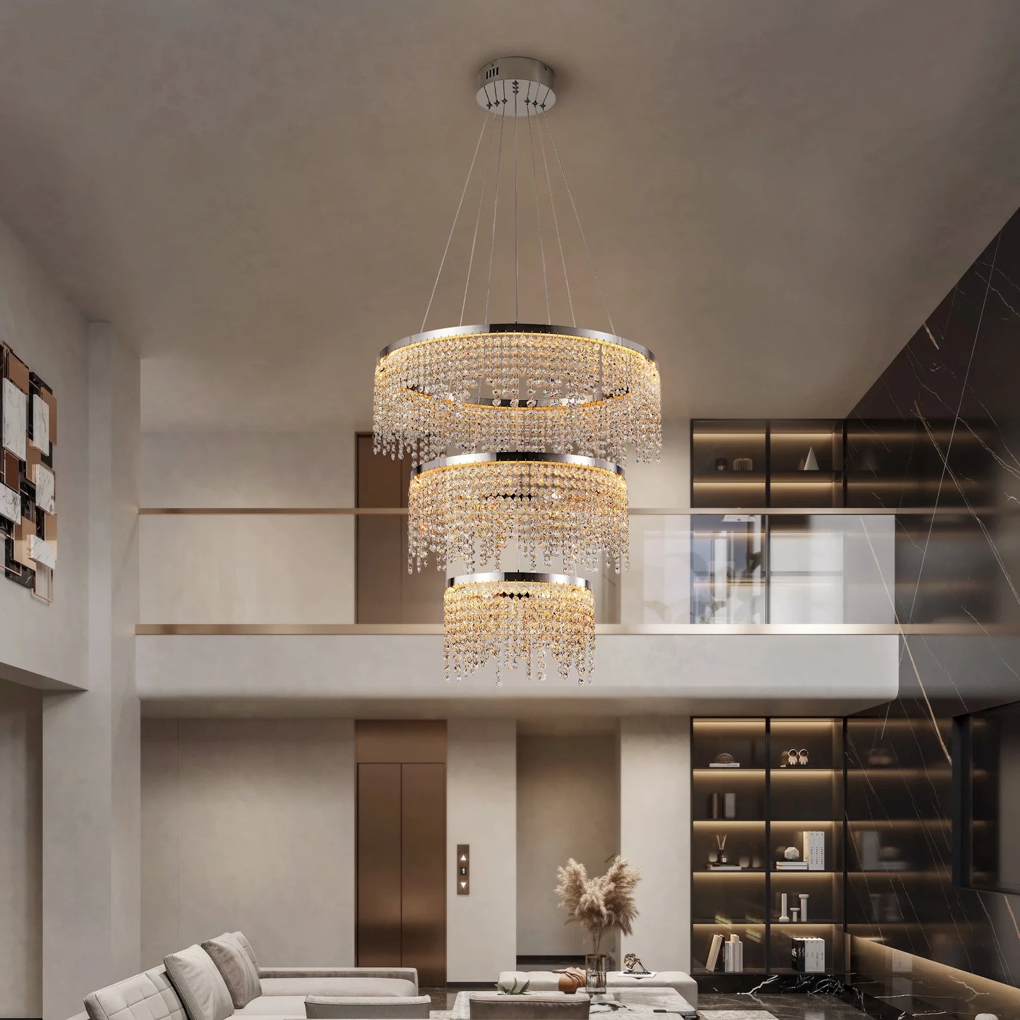 Chandelier Polished Chrome 3-Tier Crystal Chandelier