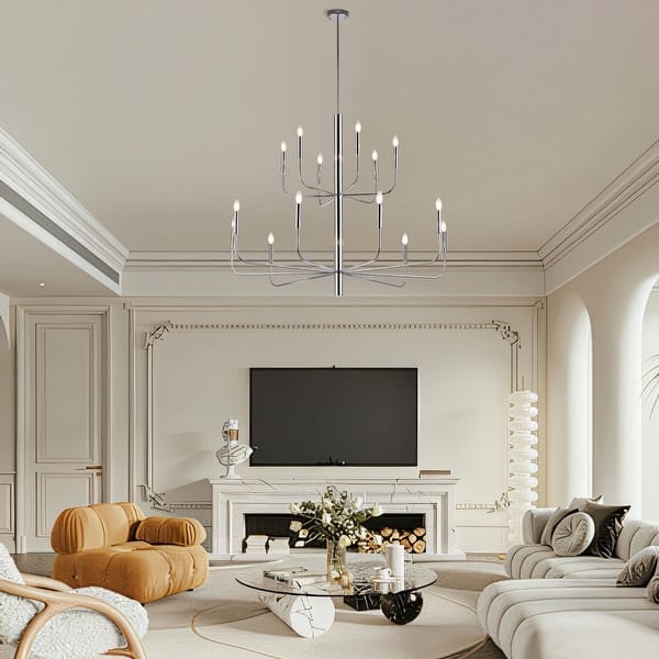 Chandelier: Polished Chrome Finish 2 Tier 15 Light Candlestick Light