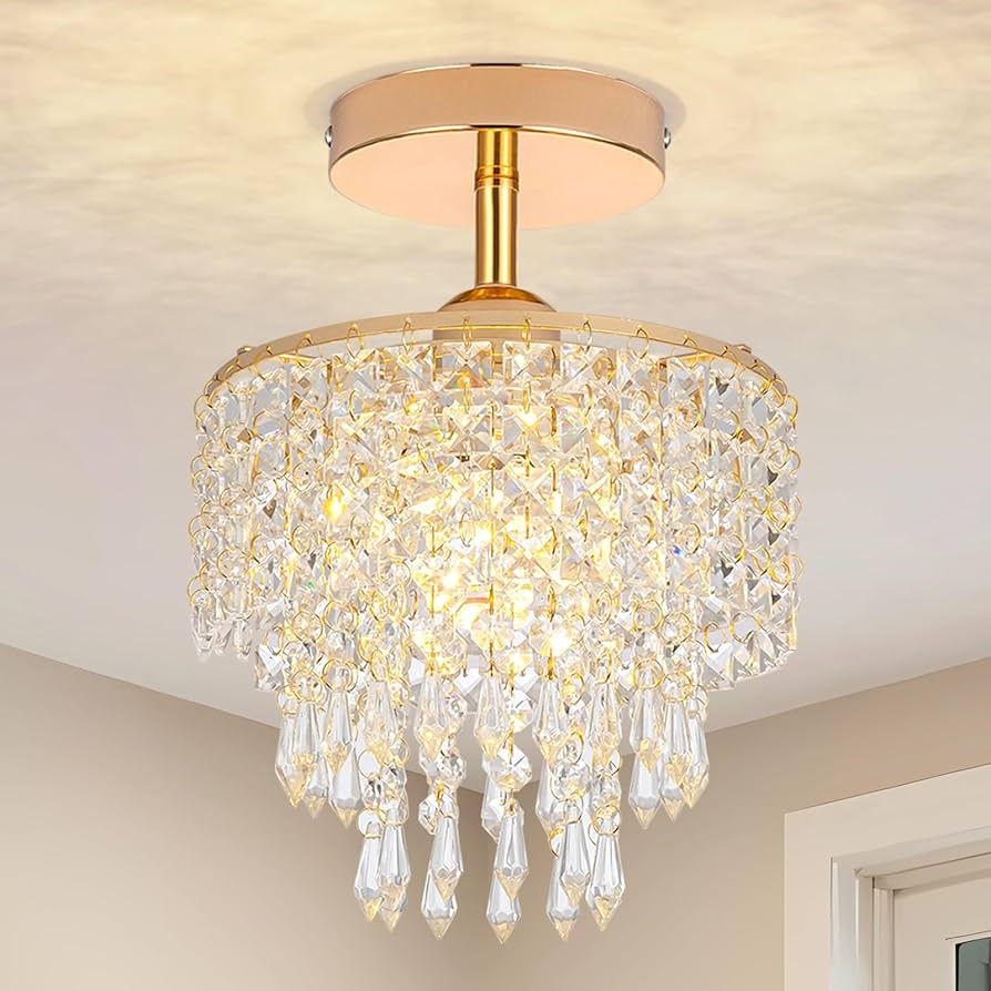 Chandelier: Polished Gold Three Tier Raindrop Lighting