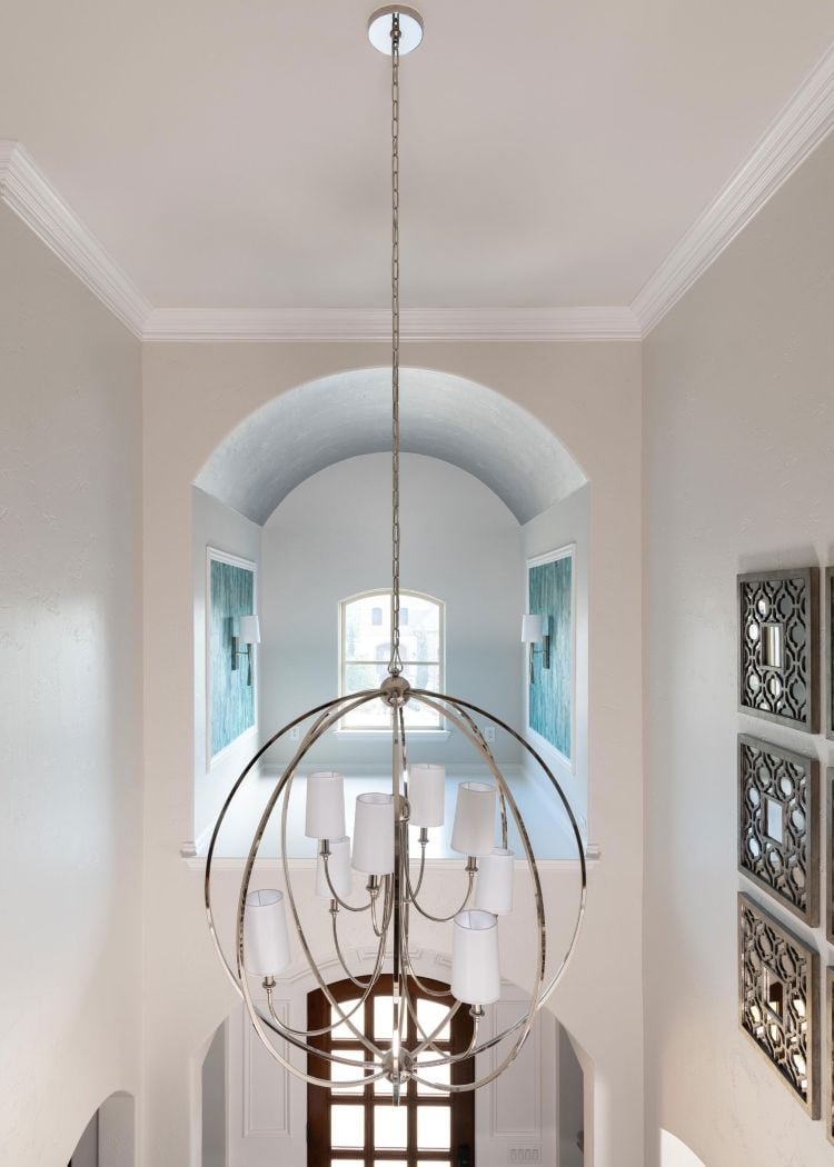Chandelier Spherical Cage Fabric Modern Silver Foyer