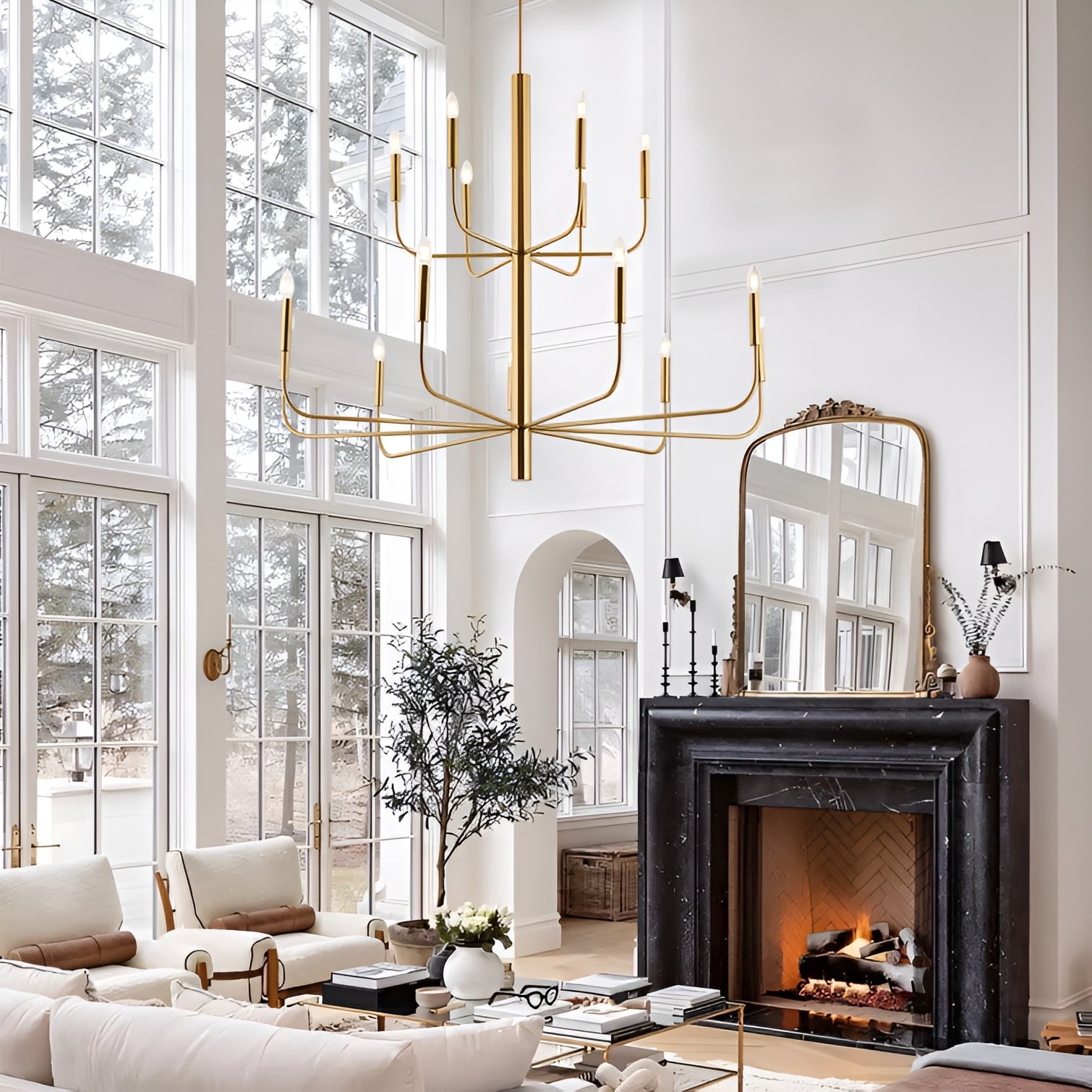 Chandelier: Warm Brass Two Tier Candlestick 15 Light Minimalist Light