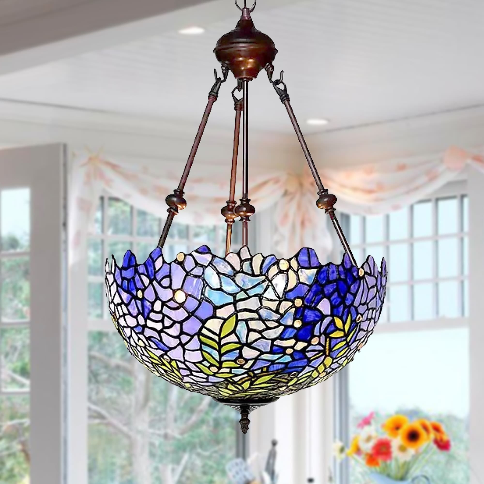Chandelier with Wisteria Floral Pattern and Scalloped Rim