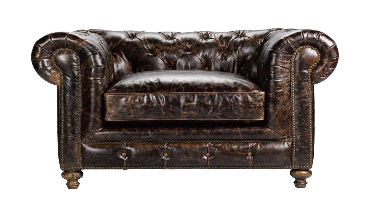 Chesterfield Loveseat with Oversized Scroll Arms and Studs