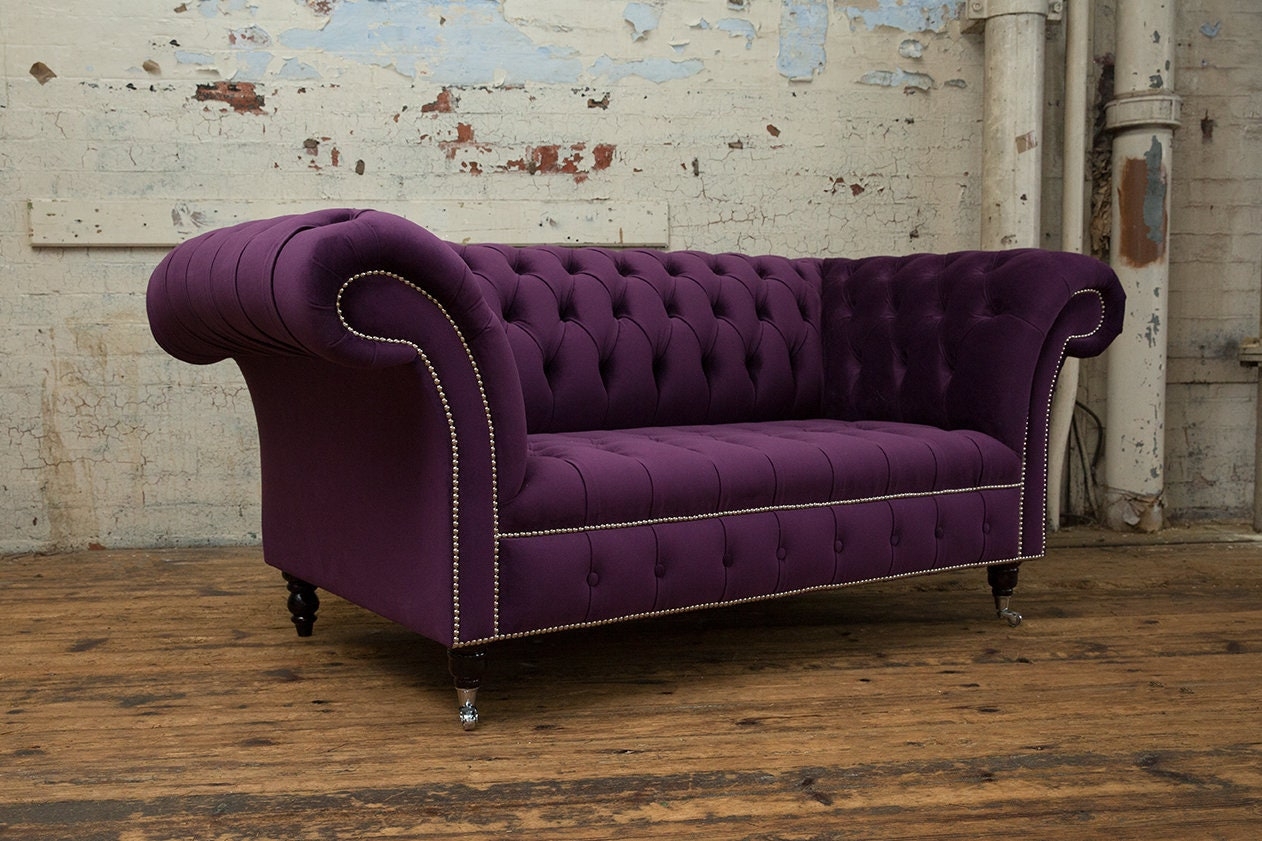 Chesterfield Sofa Scroll Arms and Silver Nailheads