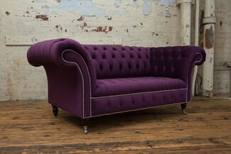 Chesterfield Sofa Scroll Arms and Silver Nailheads