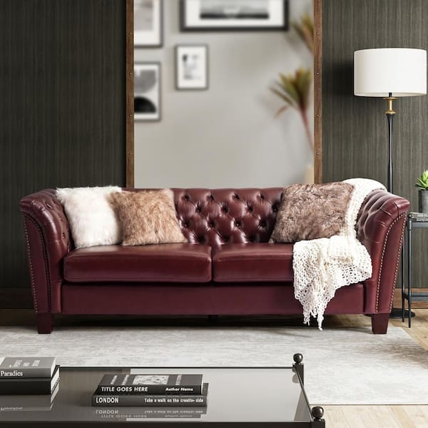 Chesterfield Sofa with Genuine Leather and Tufted Chesterfield Couch