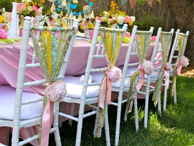 Chiavari Chair with Multi Patterned Ribbon Swag Backs