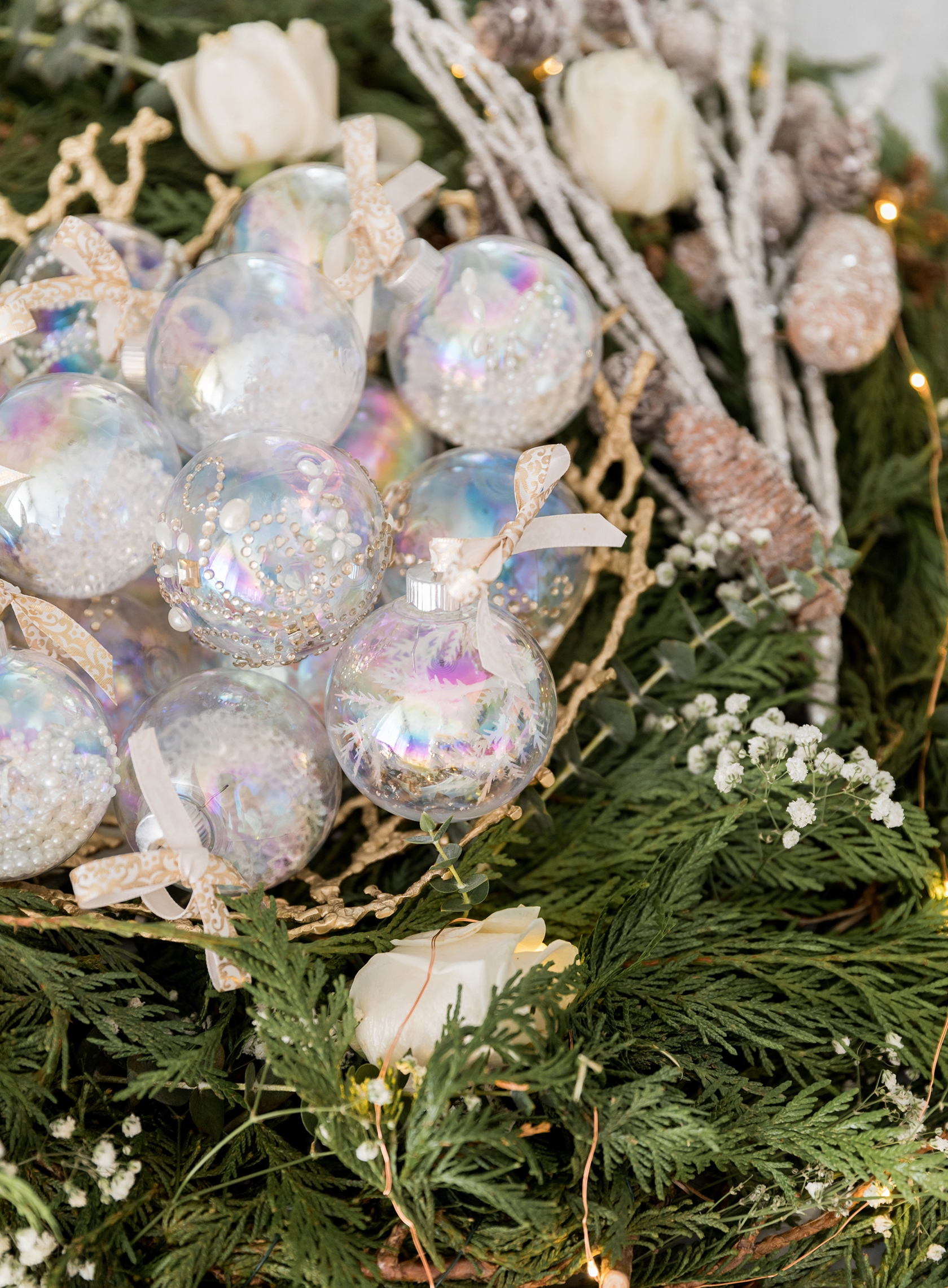 Christmas Ornament Pearl Bead Fill Iridescent Pearl Baubles