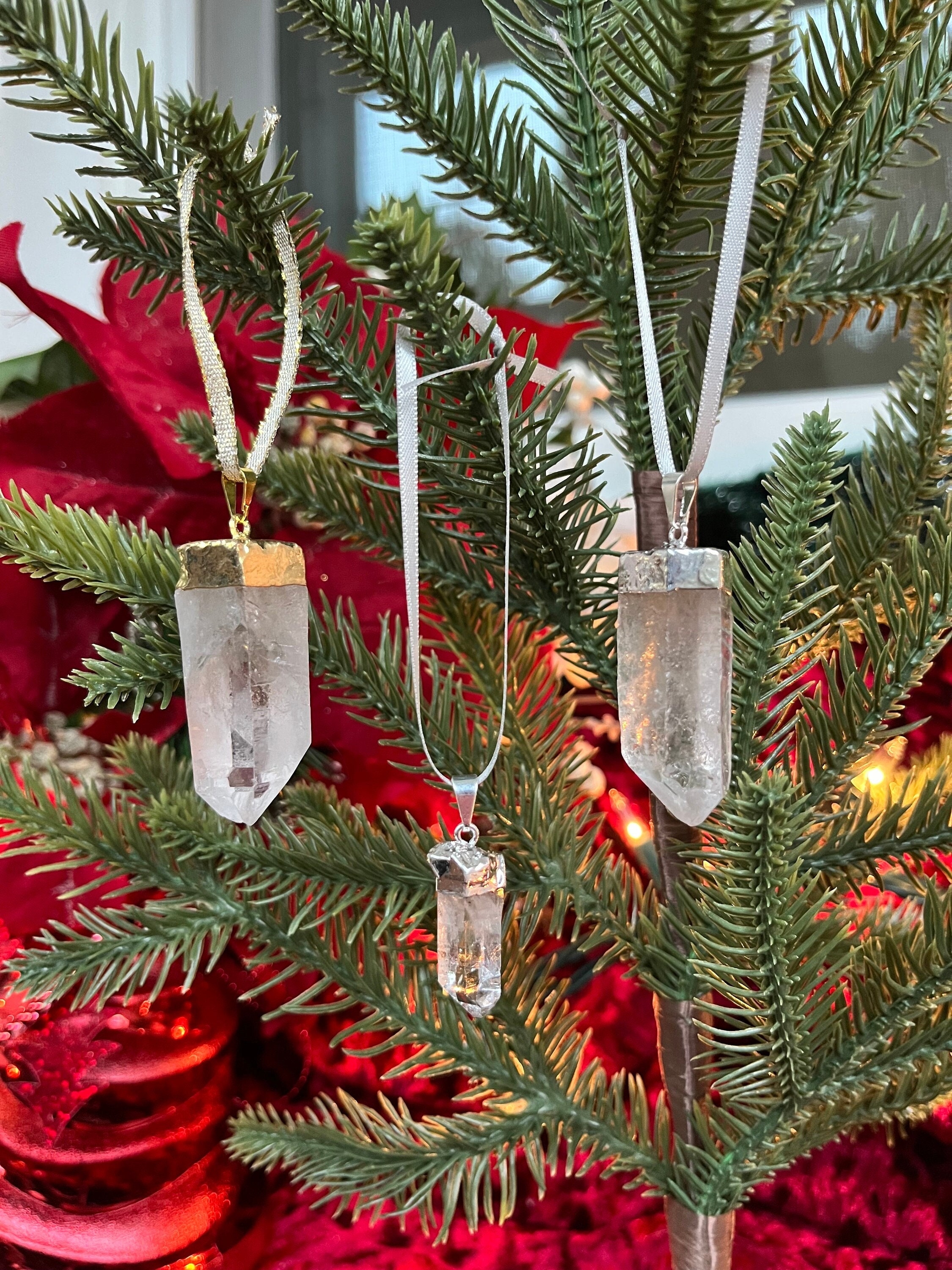 Christmas Ornament Raw Quartz Natural Gemstone Ornaments